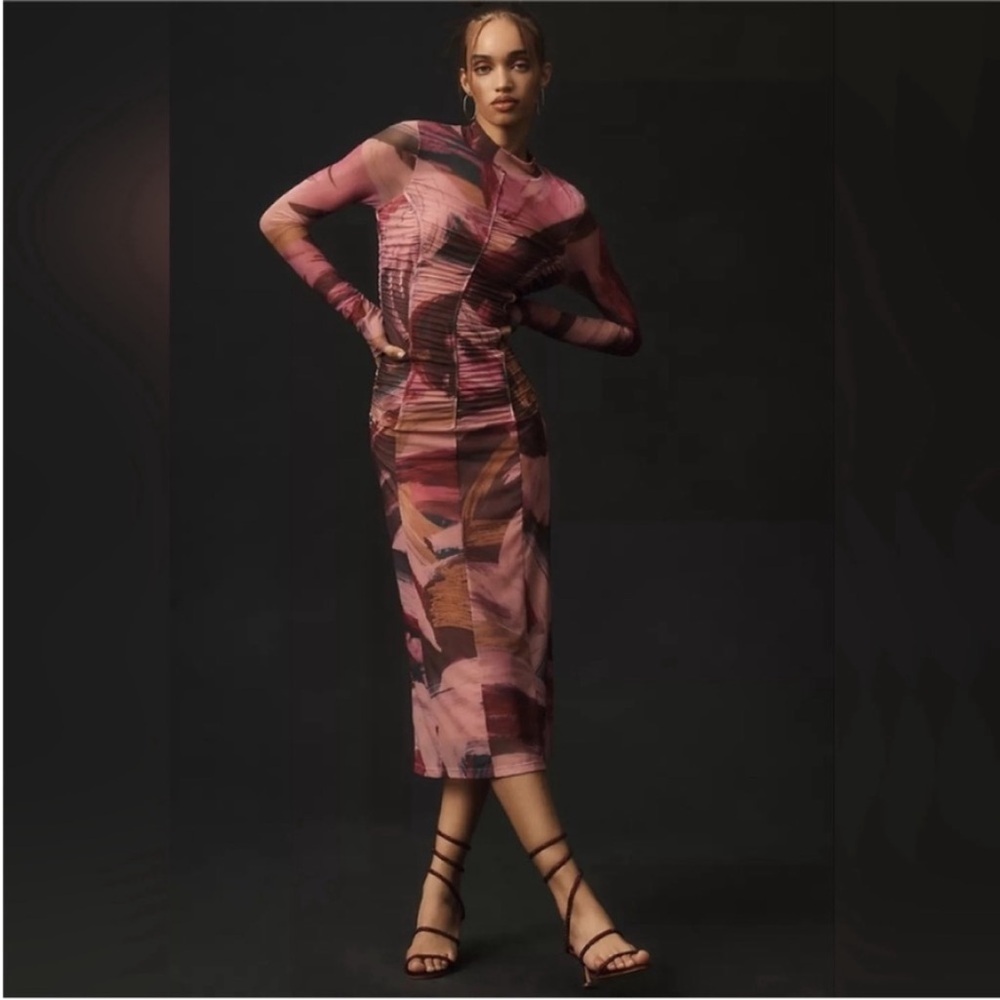 Anthropologie Pink Mesh Dress